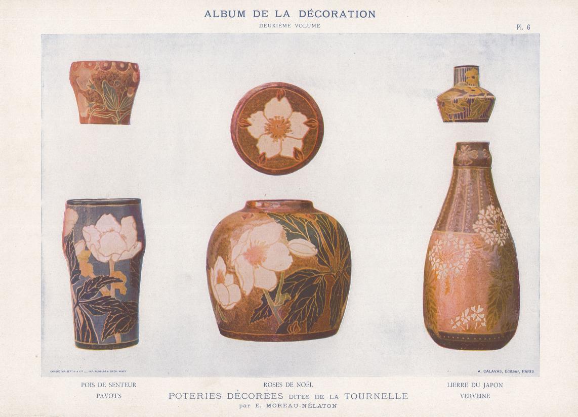 "Poteries décorées par Etienne Moreau-Nélaton", dans Album de la décoration, vers 1910, vol. 2, pl. 6. Collection particulière