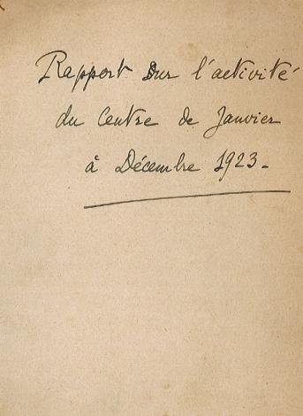 Rapport d’activité du Centre de documentation sociale, 1923