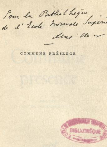 René Char, Commune presence, 1964. Exemplaire dédicacé à la bibliothèque