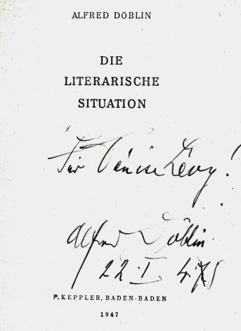 Alfred Döblin, Die Literarische Situation, Baden-Baden, P. Keppler, 1947. Bibliothèque Ulm-LSH, L E g 8354 C 8°