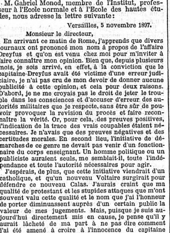 "L'affaire Dreyfus", Le Temps, 6 novembre 1897 (détail)