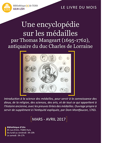 Affiche livre du mois  Introduction à la science des médailles (1763).